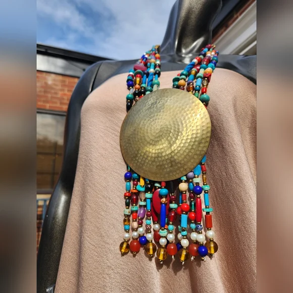 Colorful Beaded Statement Necklace with Bold Medallion 😍